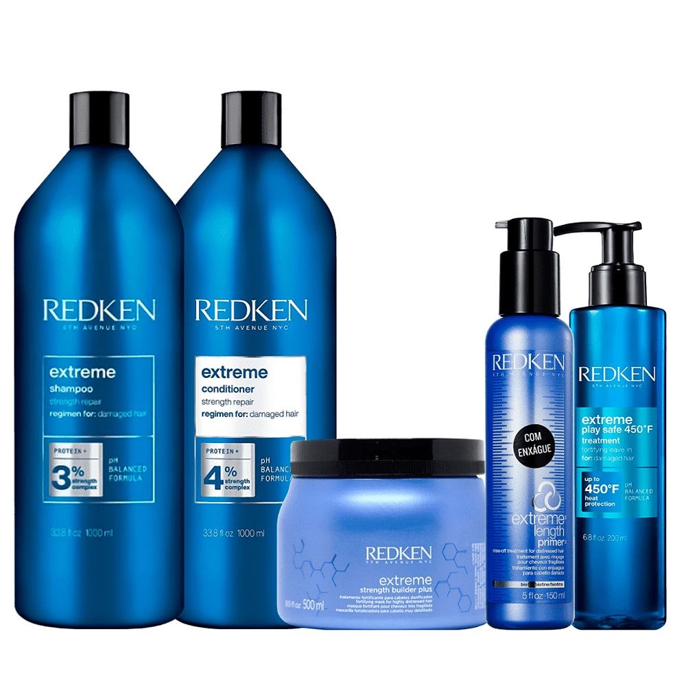Kit Redken Extreme Duo Grande + Reconstrutor Duo Pequeno+ Reconstrutor Primer 150 ml + Máscara 500 ml + Leave in 200m