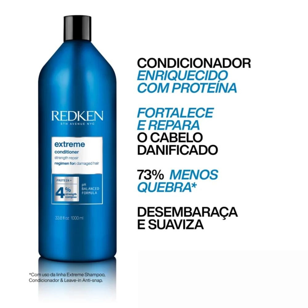 Kit Redken Extreme Shampoo + Condicionador 1 Litro + Extreme Anti-Snap Leave-in 250 ml