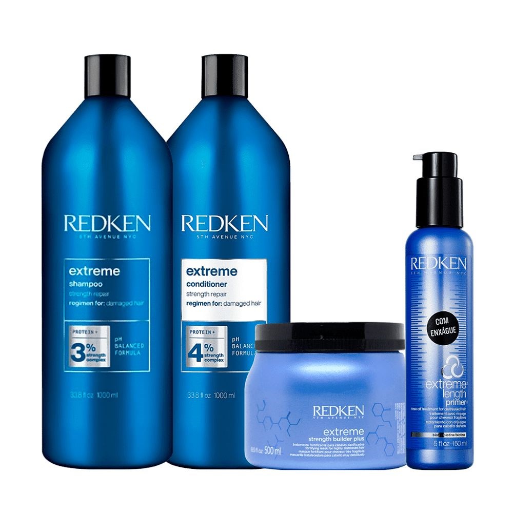 Kit Redken Extreme Shampoo + Condicionador 1 Litro + Reconstrutor Primer 150 ml + Máscara 500 ml