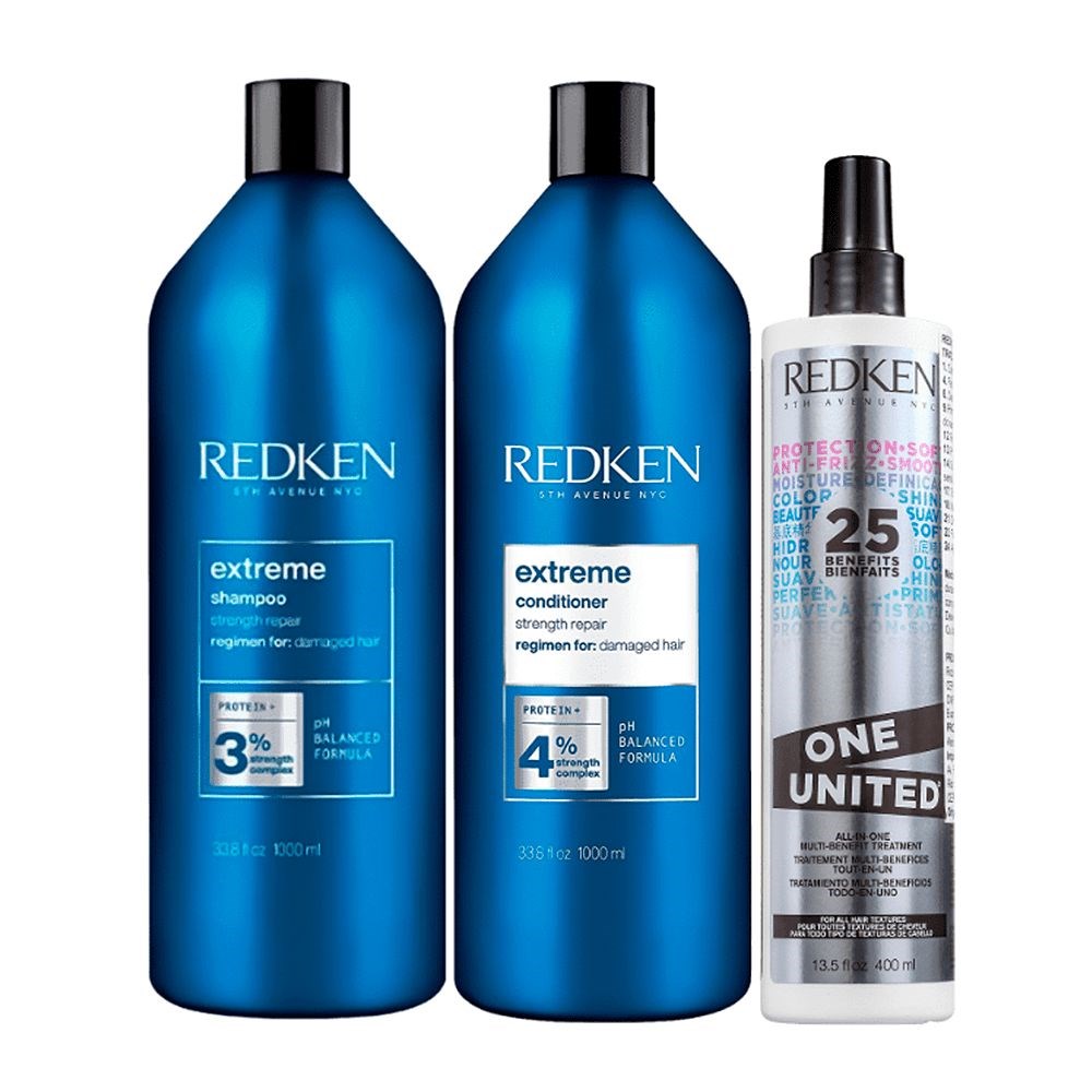 Kit Redken Extreme Shampoo + Condicionador 1 Litro + Redken One United 25 Benefits Leave-in 400 ml