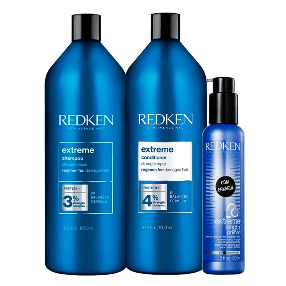 Kit Redken Extreme Shampoo + Condicionador 1 Litro + Tratamento Reconstrutor Primer 150 ml