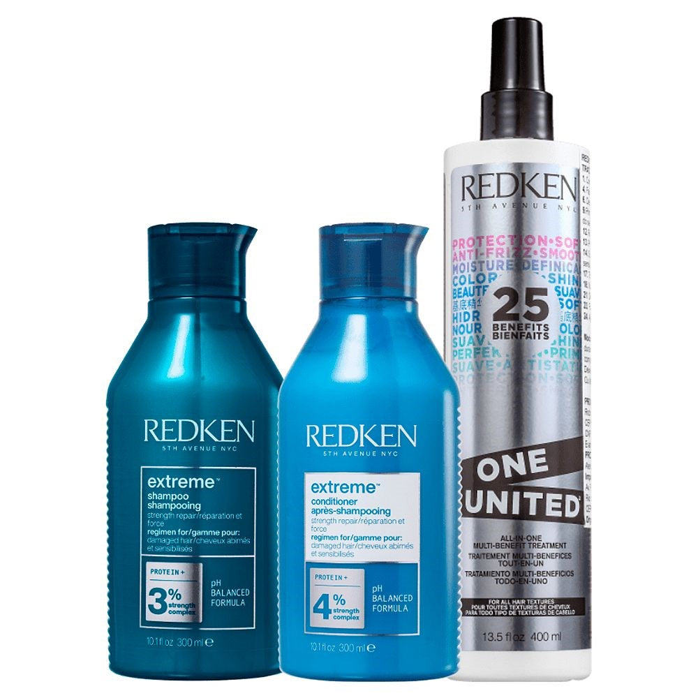 Kit Redken Extreme Shampoo 300 ml + Condicionador 250 ml + Redken One United 25 Benefits Leave-in 400 ml