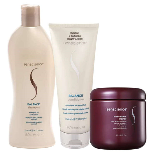 Kit Senscience Balance Shampoo 280 ml + Condicionador 240 ml + Inner Restore Intensif 500 ml