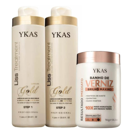 Kit Ykas Escova Progressiva Ouro 2 x 1 Litro + Ykas Verniz Máscara 1 Kg