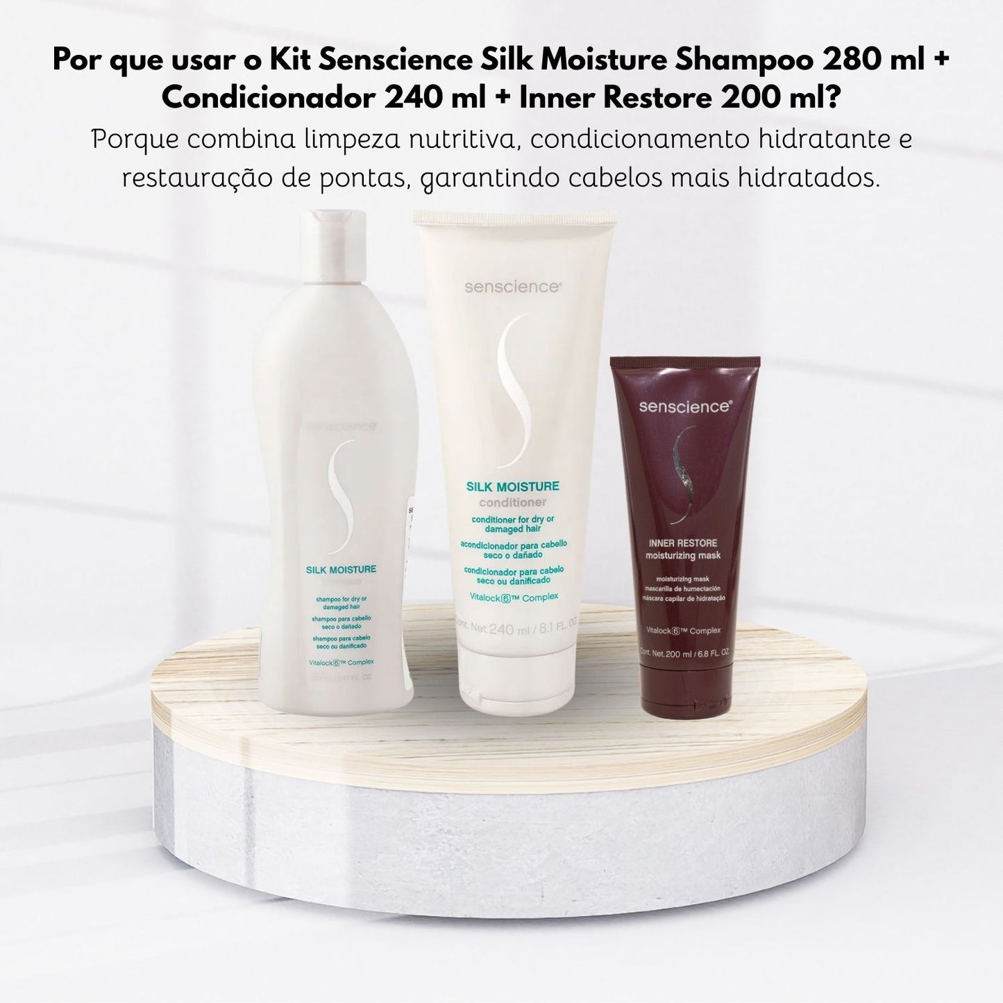 Kit Senscience Silk Moisture Shampoo 280 ml + Condicionador 240 ml + Inner Restore 200 ml