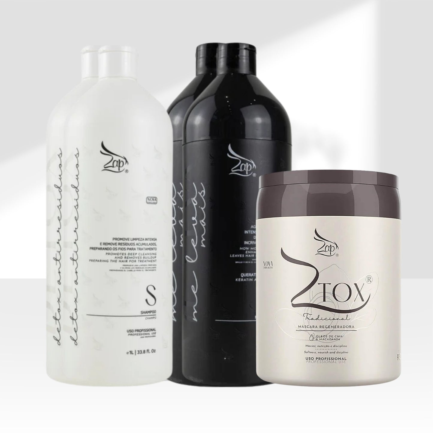 Kit Zap Me Leva+ 2 Shampoo e Máscara (2 x 1 Litro) e Ztox 950 g