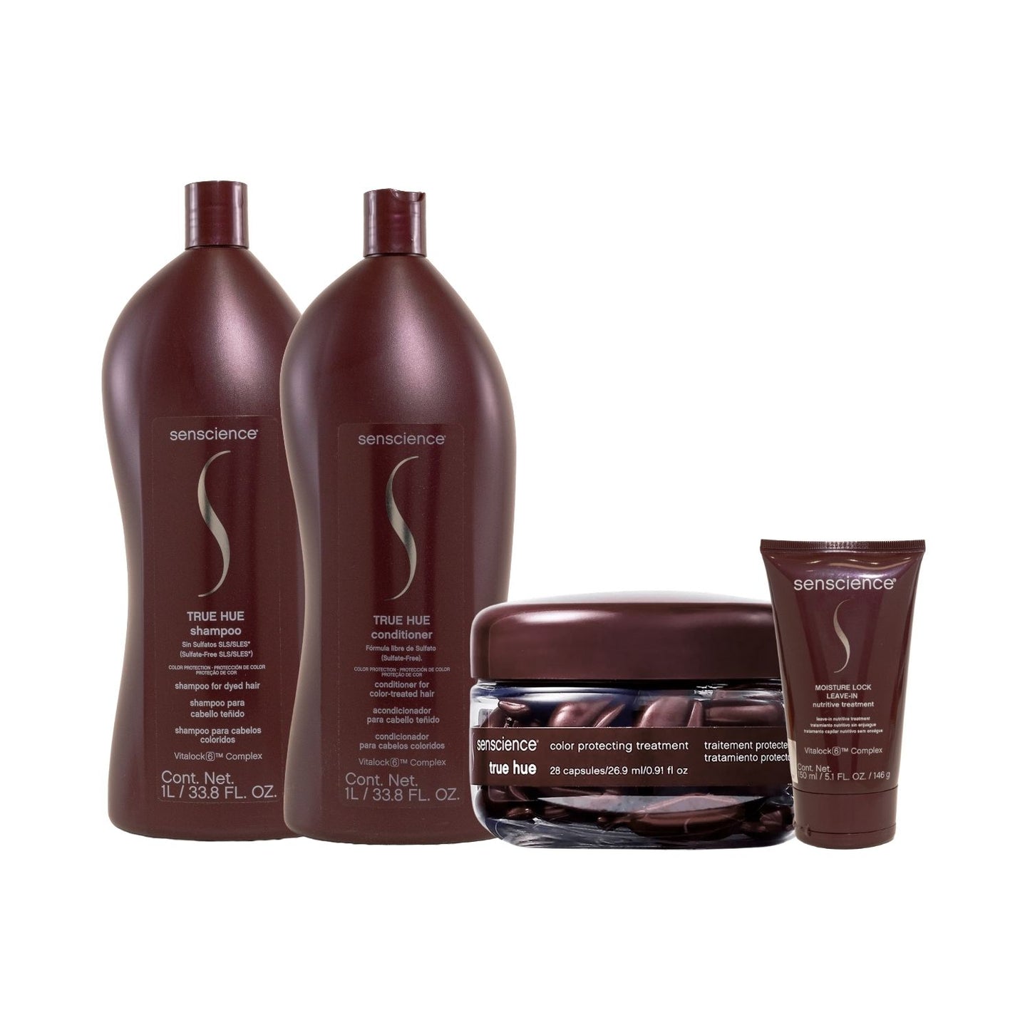 Kit Senscience True Hue Shampoo + Condicionador 1 Litro + Máscara Moisture Lock 150 ml + Color Protecting Cápsulas 26,9 ml