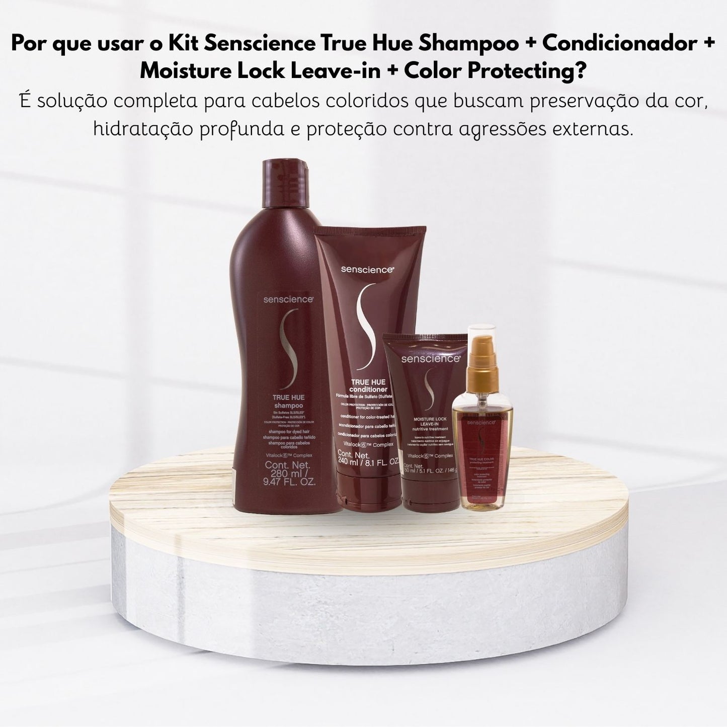 Kit Senscience True Hue Shampoo 280 ml + Condicionador 240 ml + Moisture Lock Leave-in 150 ml + Color Protecting 55 ml