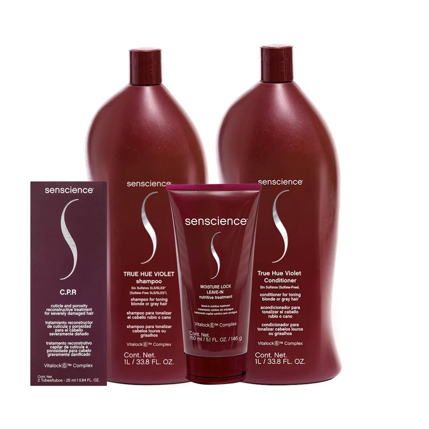 Kit Senscience True Hue Violet Shampoo + Condicionador 1 Litro + Moisture Lock + C.P.R 25 ml