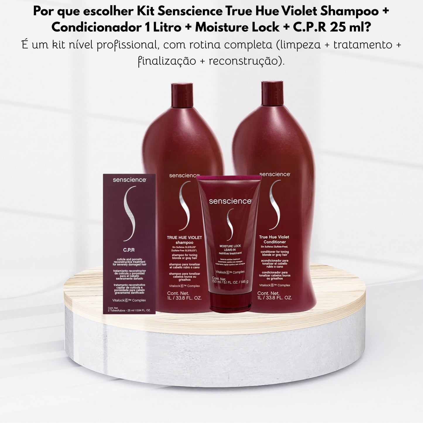 Kit Senscience True Hue Violet Shampoo + Condicionador 1 Litro + Moisture Lock + C.P.R 25 ml