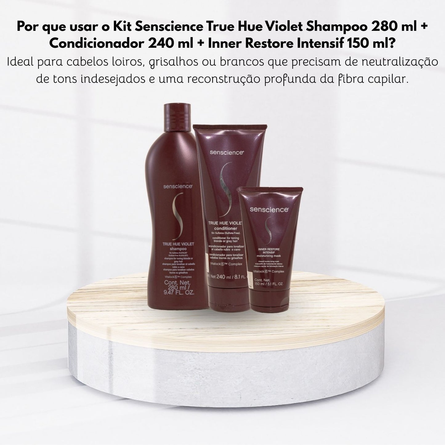 Kit Senscience True Hue Violet Shampoo 280 ml + Condicionador 240 ml + Inner Restore Intensif 150 ml