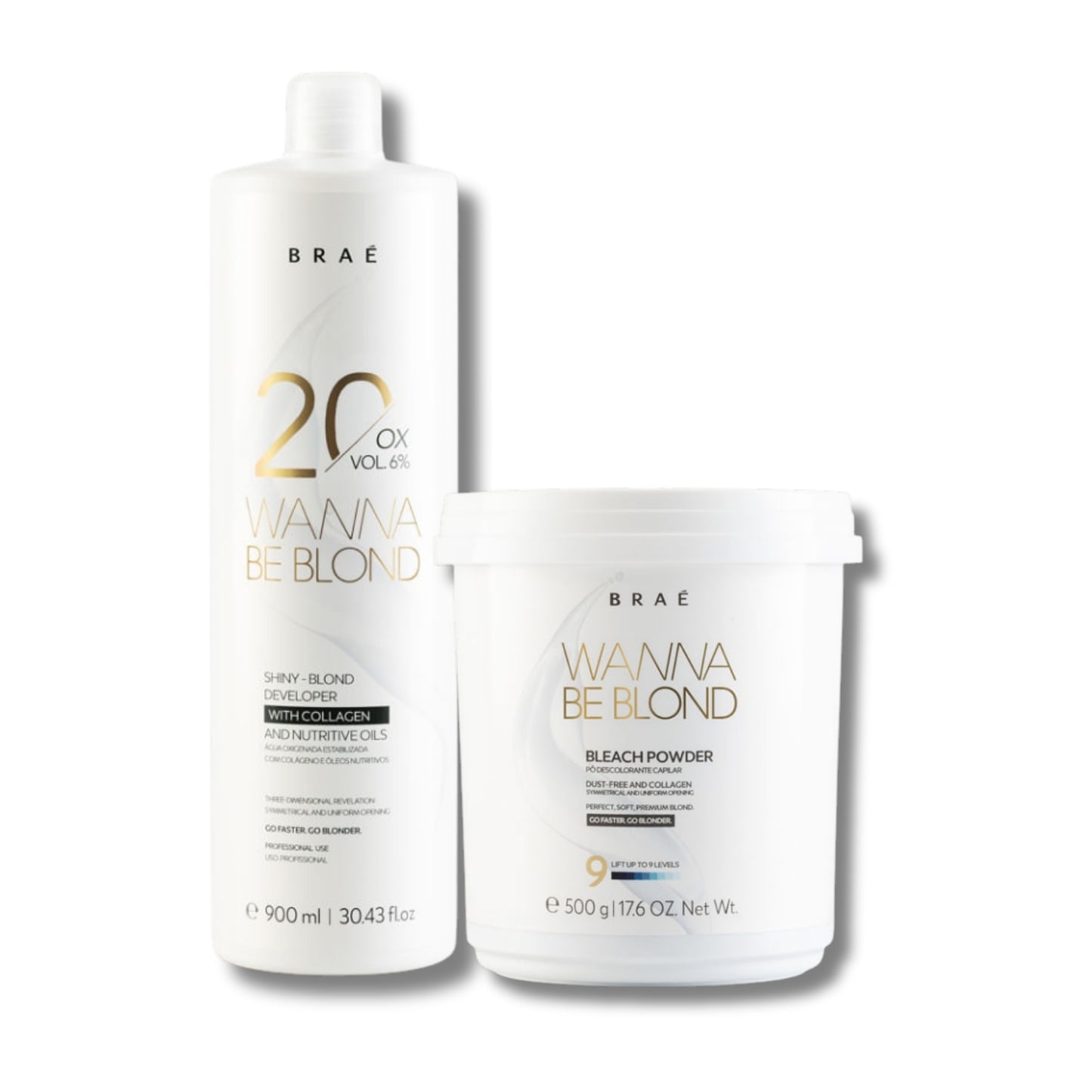 Kit Braé Wanna Be Blond Pó Descolorante 500 g + Oxidante 20 Vol. 900 ml