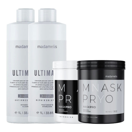 Kit Madamelis Ultimate Escova Progressiva 2 x 1 Litro + Botox Capilar Matizador Neuter Yellow 1 Kg + BTX Pro Control 1 Kg