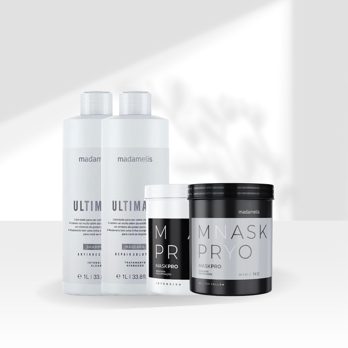 Kit Madamelis Ultimate Escova Progressiva 2 x 1 Litro + Botox Capilar Matizador Neuter Yellow 1 Kg + BTX Pro Control 1 Kg
