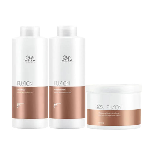 Kit Wella Fusion Shampoo + Condicionador 1 Litro + Máscara 500 ml