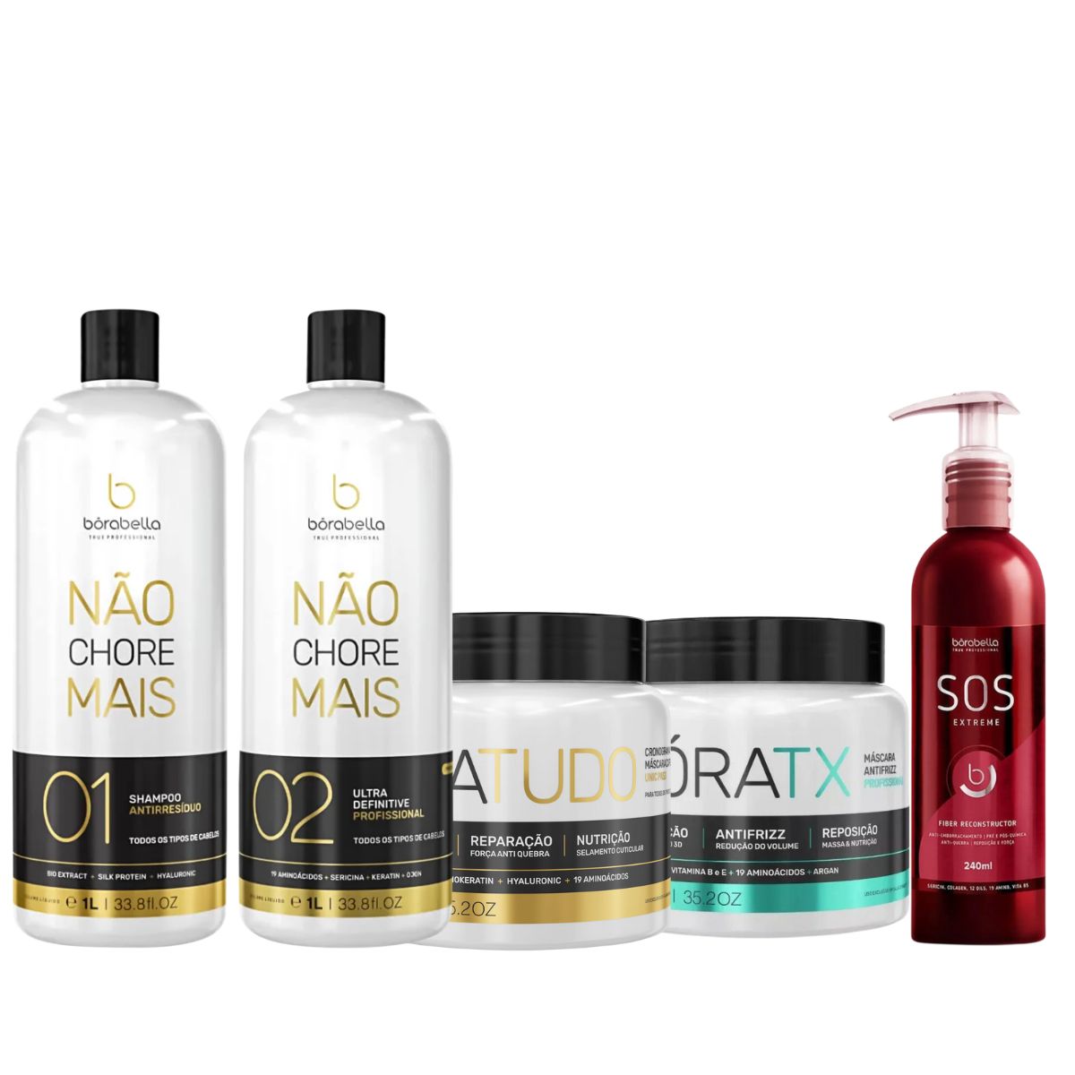 Kit Bórabella Progressiva Not Cry More 2 x 1 Litro + Boratox + PraTudo + SOS Extreme