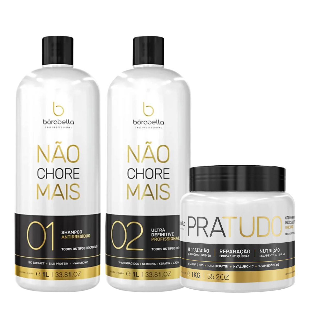 Kit Bórabella Progressiva Not Cry More 2 x 1 Litro + Máscara PraTudo 1 Kg