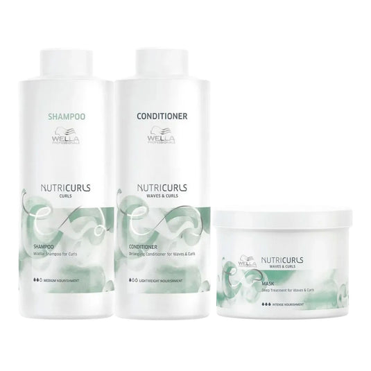 Kit Wella Nutricurls Salon Shampoo + Condicionador 1 Litro + Máscara 500 ml