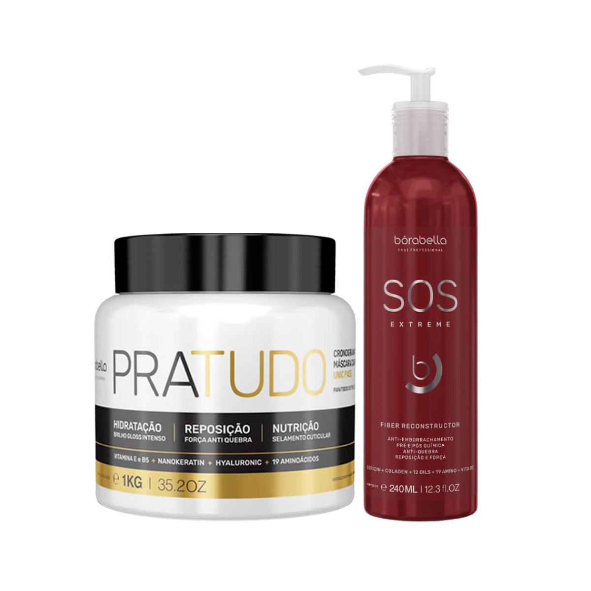 Kit Bórabella Máscara Pratudo Cronograma Capilar 1 Kg + SOS Extreme