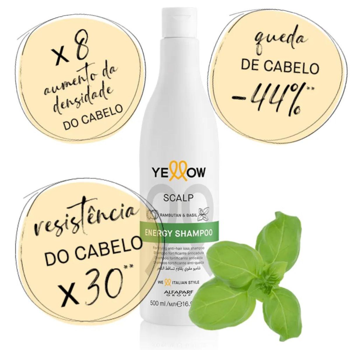 Shampoo Yellow Scalp Energy Shampoo para Cabelo Oleoso 500 ml