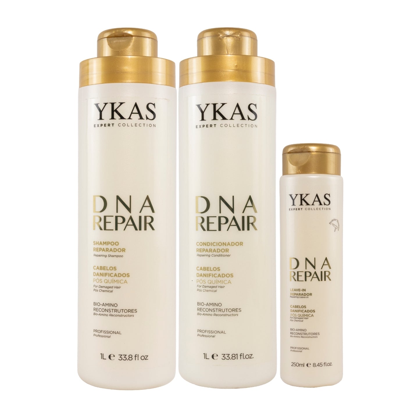 Kit Ykas Dna Repair Shampoo + Condicionador 1 Litro + Leave-in 250 ml