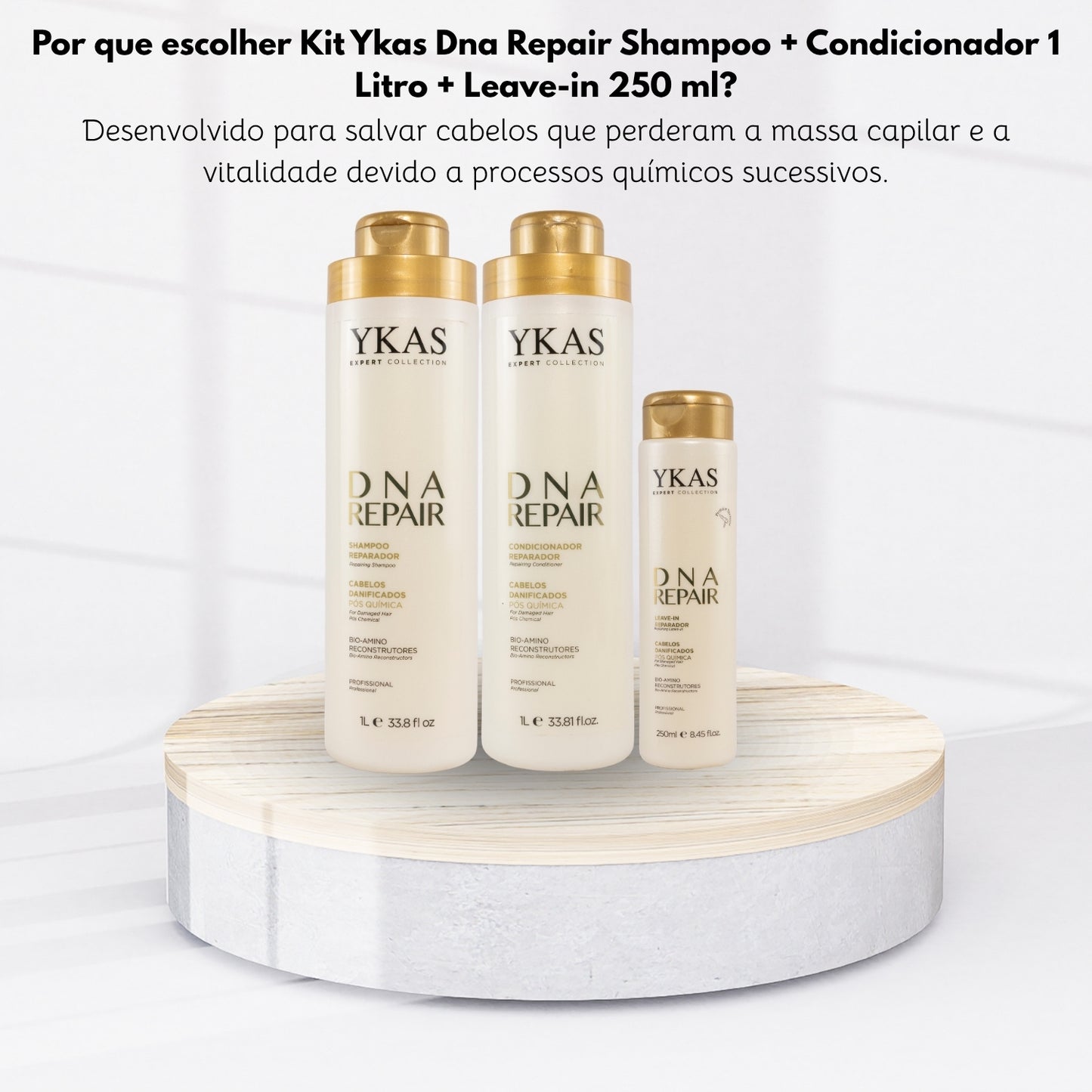 Kit Ykas Dna Repair Shampoo + Condicionador 1 Litro + Leave-in 250 ml