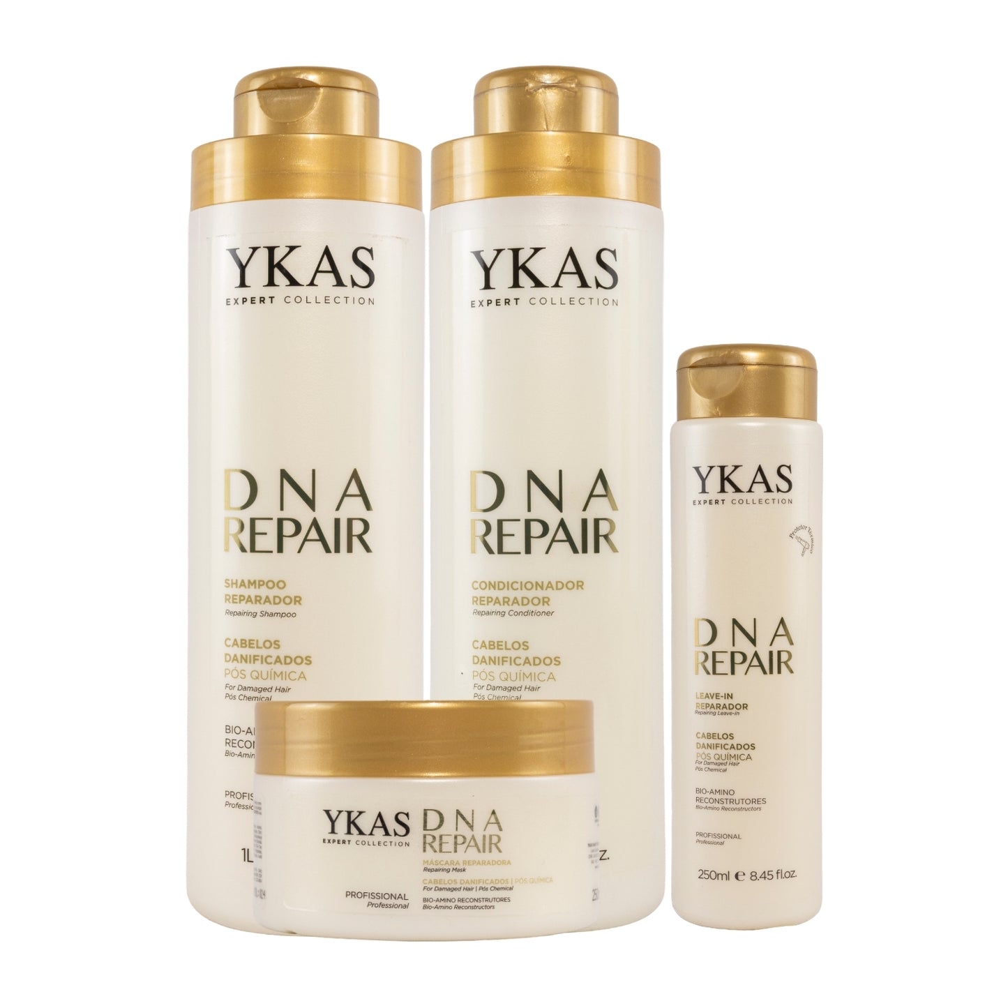 Kit Ykas Dna Repair Shampoo + Condicionador 1 Litro + Máscara 250 g + Leave-in 250 ml