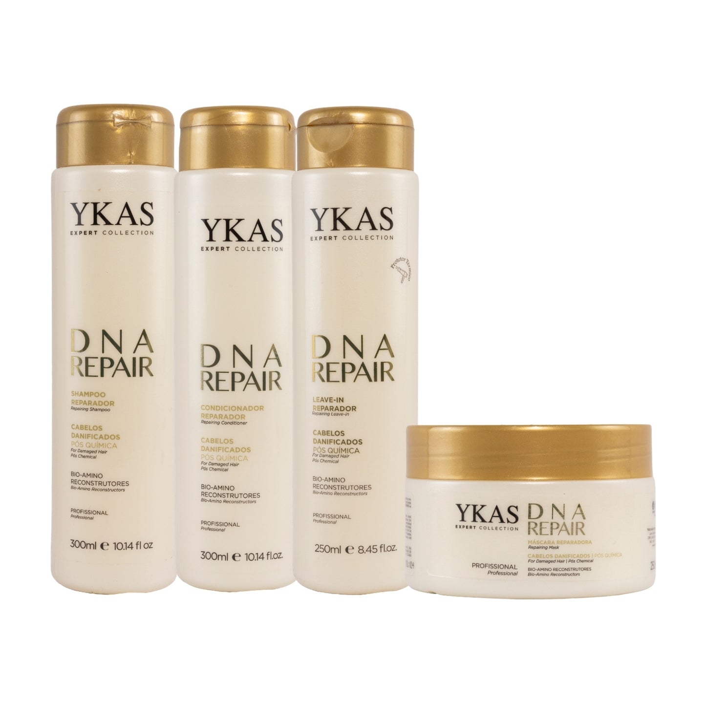 Kit Ykas Dna Repair Shampoo + Condicionador 300 ml + Máscara 250 g + Leave-in 250 ml