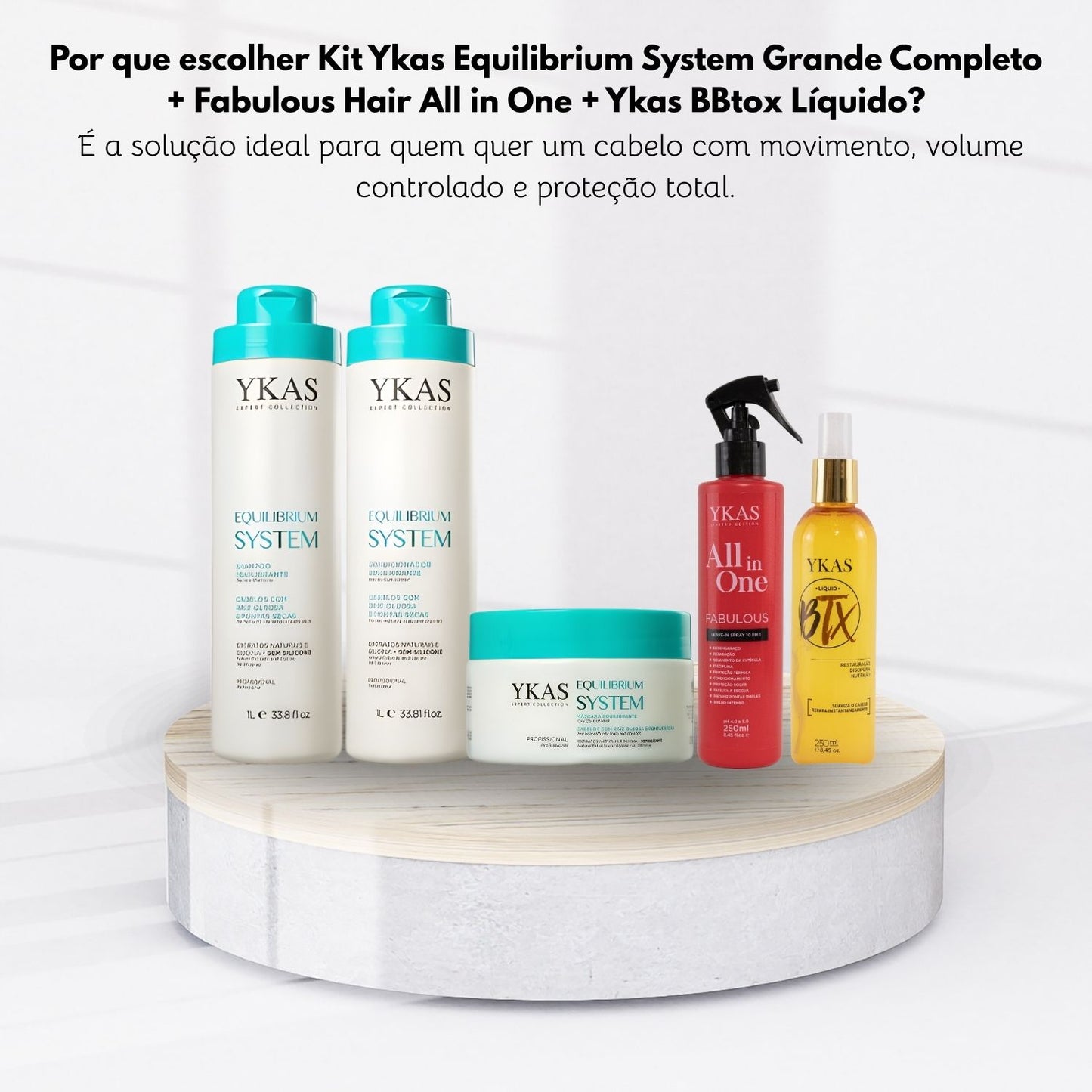 Kit Ykas Equilibrium System Grande Completo + Fabulous Hair All in One + Ykas BBtox Líquido