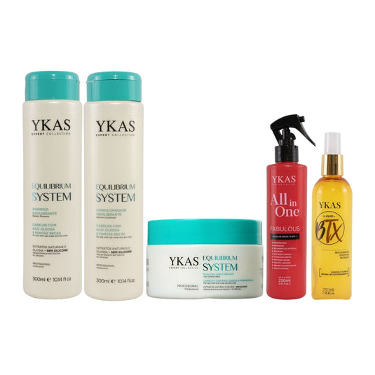 Kit Ykas Equilibrium System Pequeno Completo + Fabulous Hair All in One + Ykas BBtox Líquido