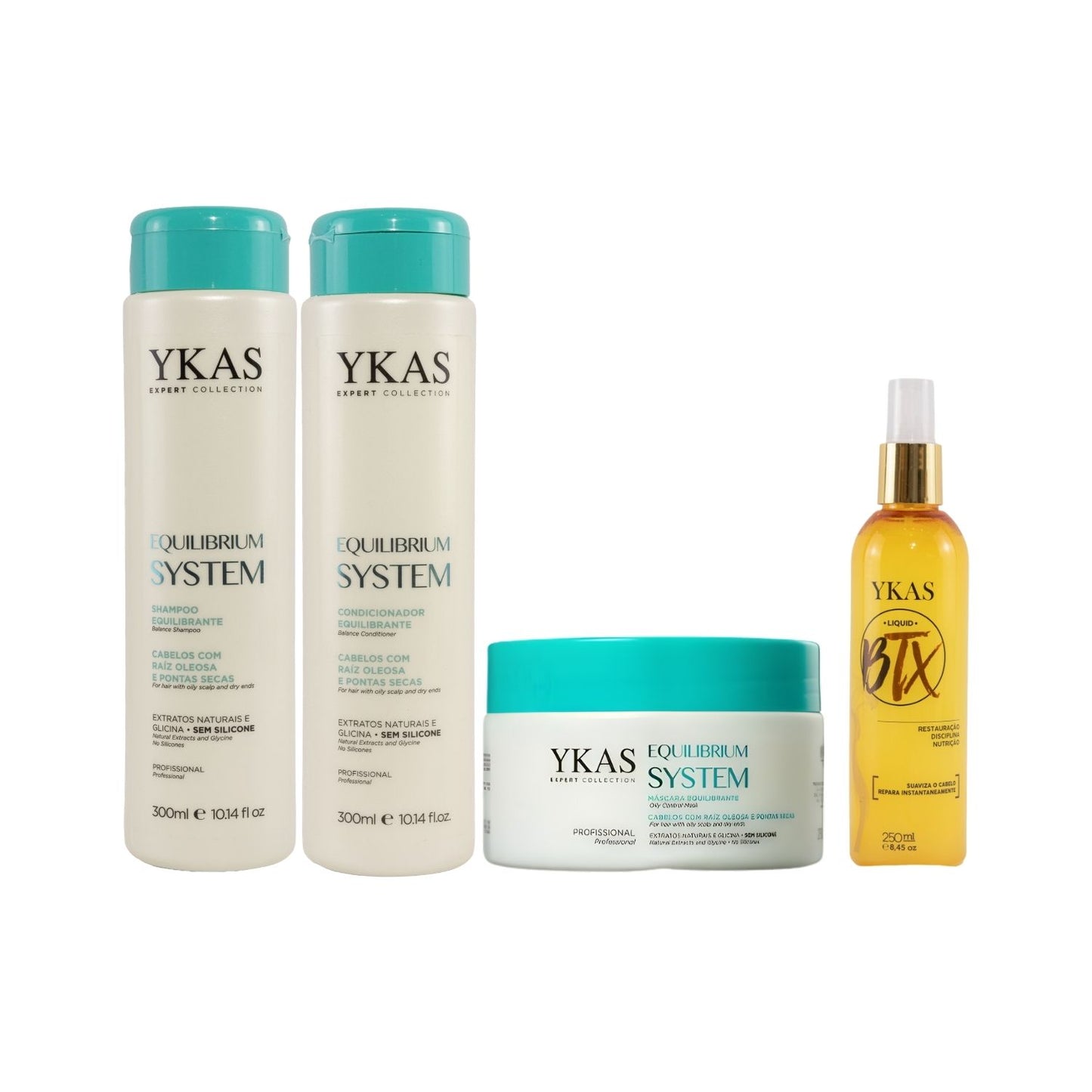 Kit Ykas Equilibrium System Pequeno Completo + Ykas BBtox Líquido Desmaia Cabelo 250 ml