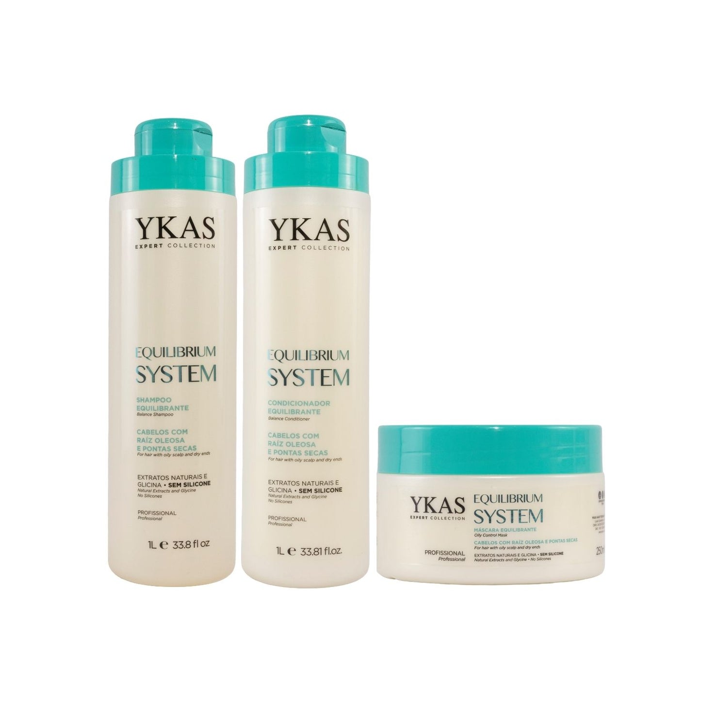 Kit Ykas Equilibrium System Shampoo + Condicionador 1 Litro + Máscara 250 g