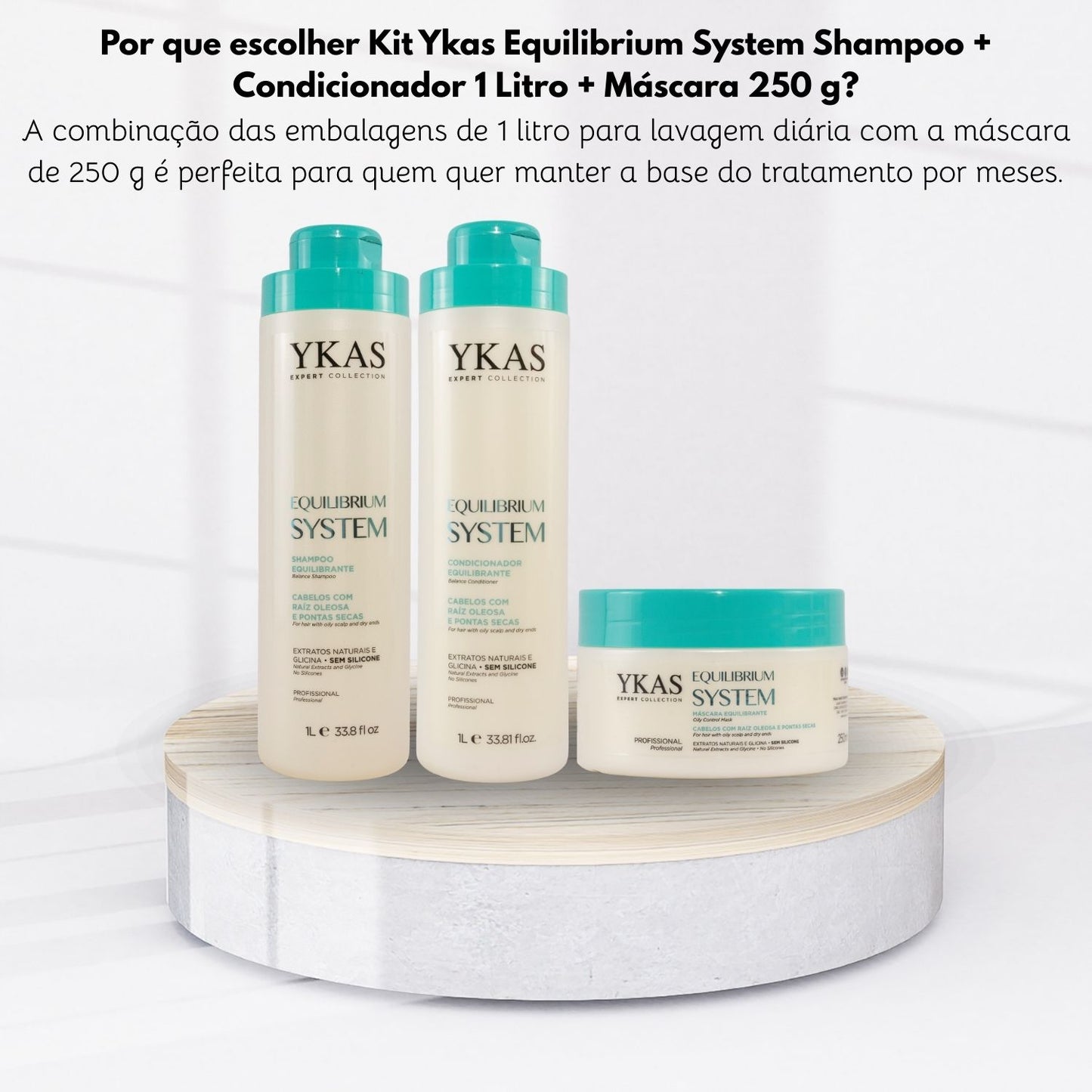 Kit Ykas Equilibrium System Shampoo + Condicionador 1 Litro + Máscara 250 g