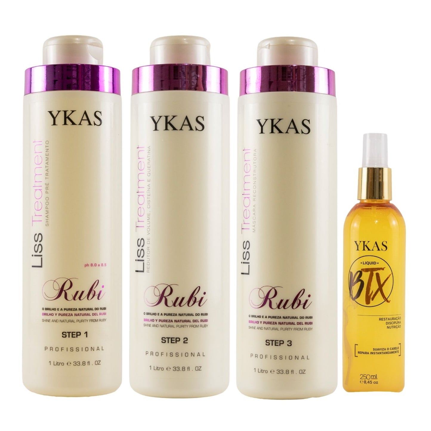 Kit Ykas Escova Progressiva Rubi (3 x 1 Litro) + Ykas Botox Capilar Líquido Tratamento 250 ml