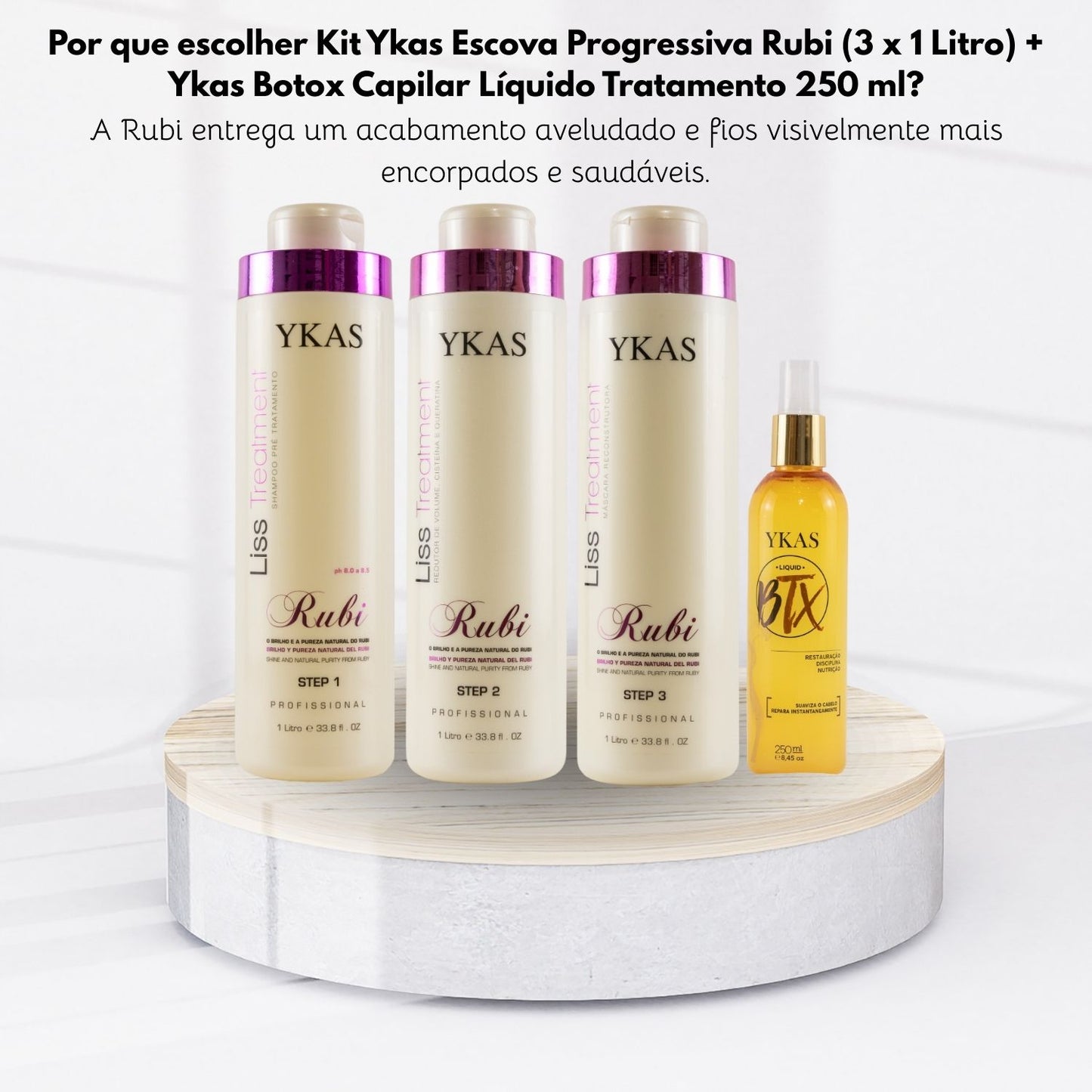 Kit Ykas Escova Progressiva Rubi (3 x 1 Litro) + Ykas Botox Capilar Líquido Tratamento 250 ml