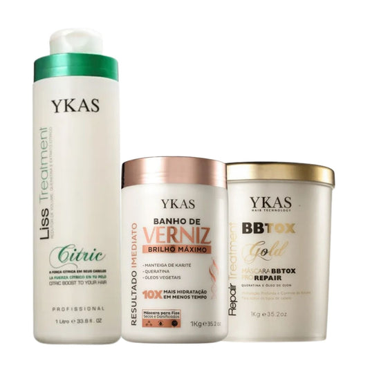 Kit Ykas Progressiva Citric 1 Litro + Verniz 1 Kg + Bbtox Gold 1 Kg