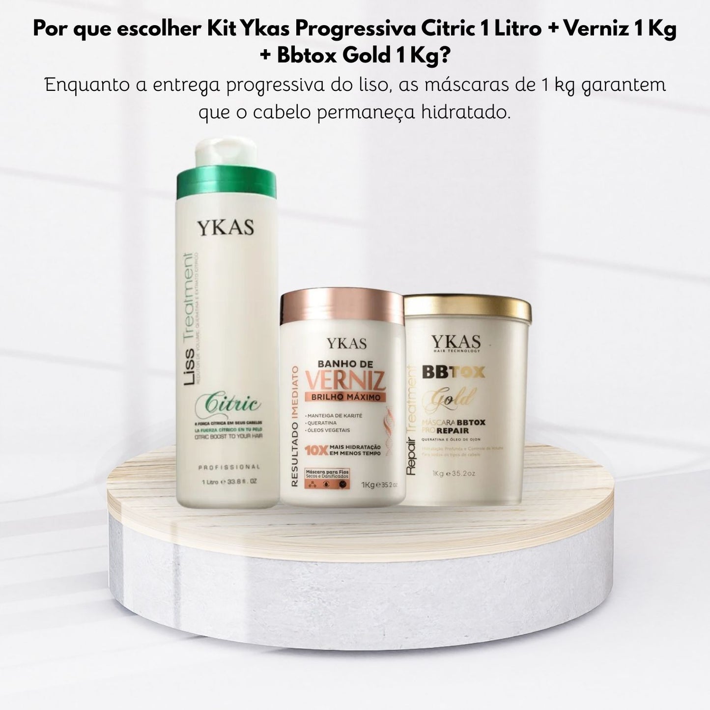Kit Ykas Progressiva Citric 1 Litro + Verniz 1 Kg + Bbtox Gold 1 Kg