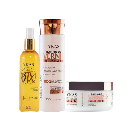 Kit Ykas Verniz Shampoo + Máscara Verniz 250 g+ Botox Capilar Líquido 250 ml