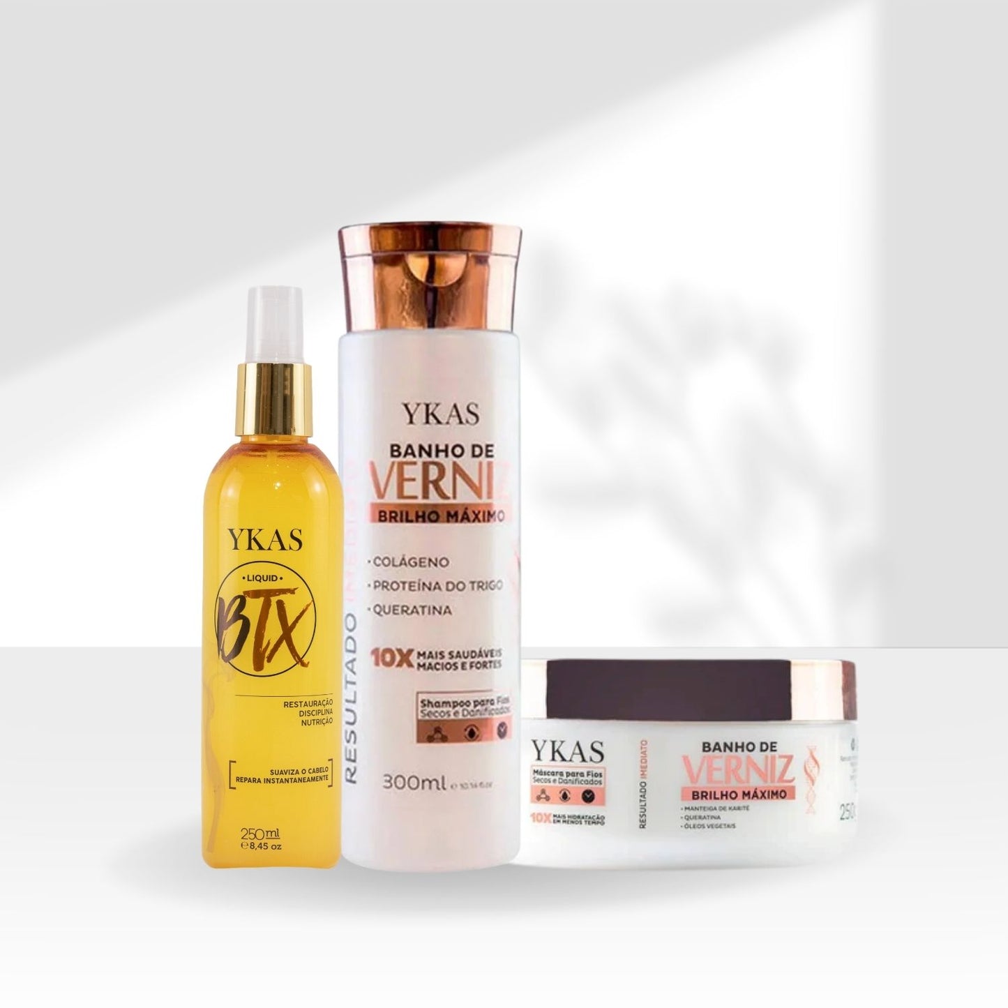 Kit Ykas Verniz Shampoo + Máscara Verniz 250 g+ Botox Capilar Líquido 250 ml