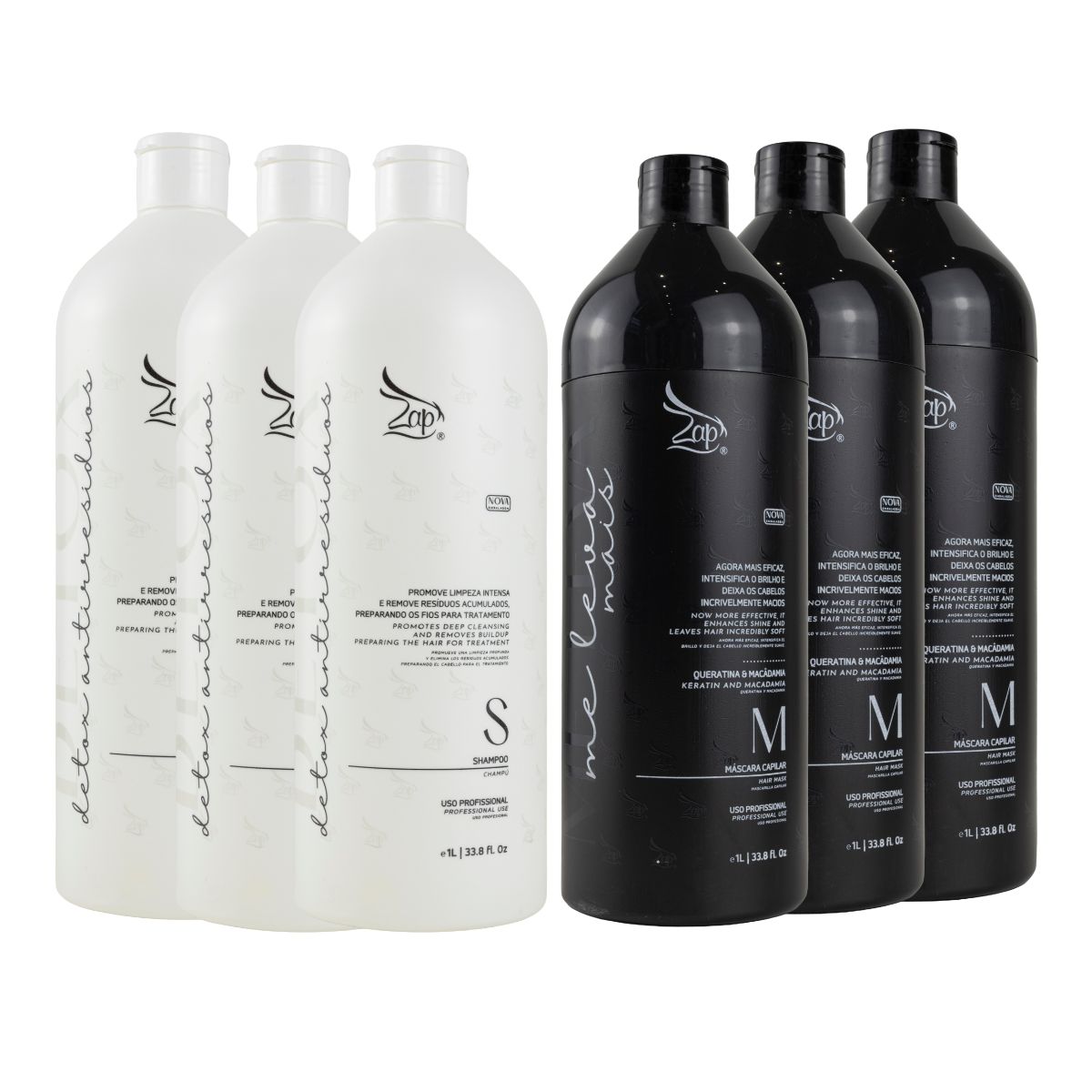 Kit Zap Me Leva+ 3 Shampoo e Máscara (2 x 1 Litro)