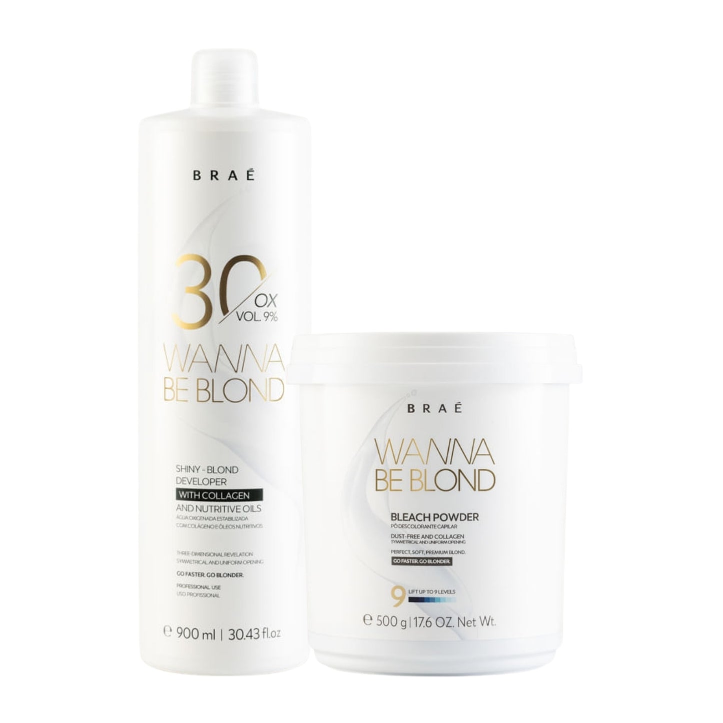 Kit Braé Wanna Be Blond Pó Descolorante 500 g + Oxidante 30 Vol. 900 ml