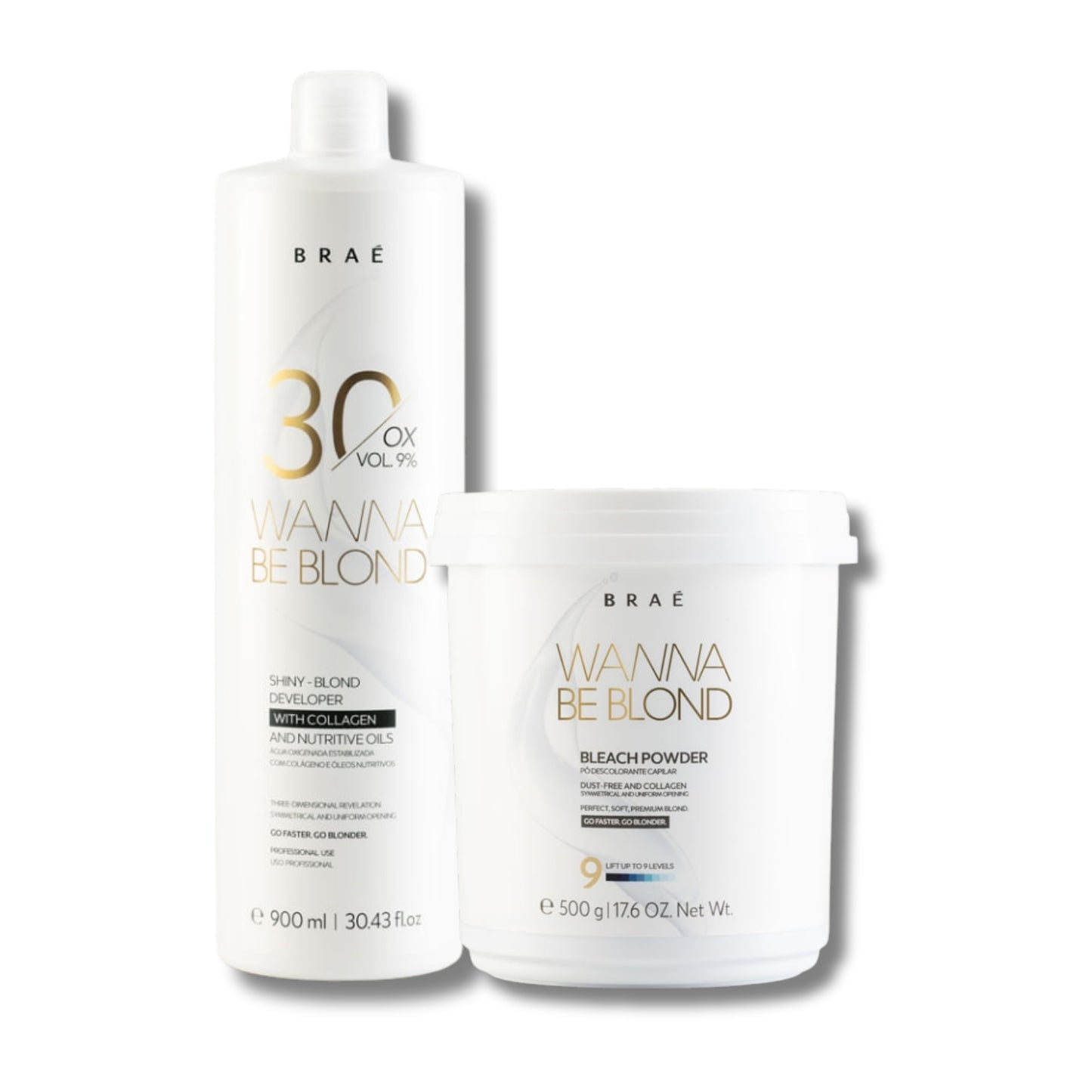 Kit Braé Wanna Be Blond Pó Descolorante 500 g + Oxidante 30 Vol. 900 ml
