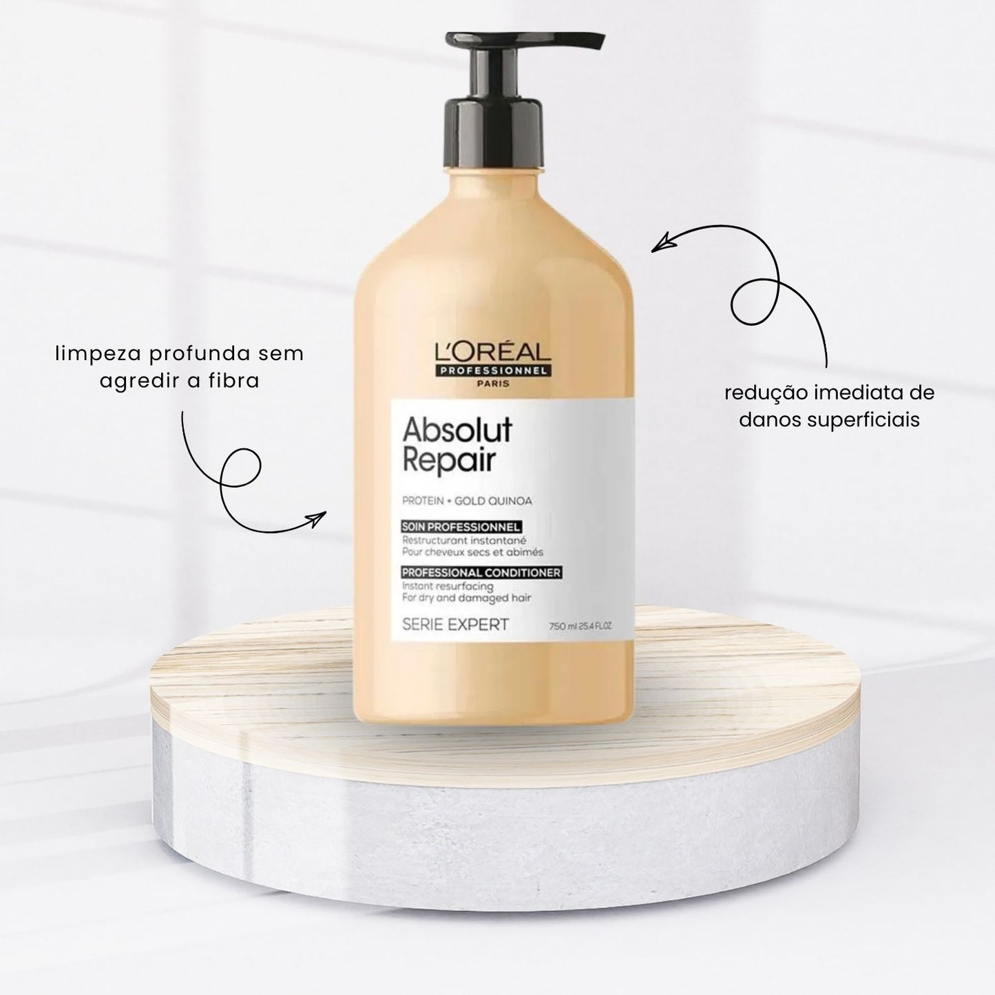Kit Loreal Absolut Repair Gold Quinoa Shampoo 750 ml + Condicionador 750 ml + Máscara 500 g
