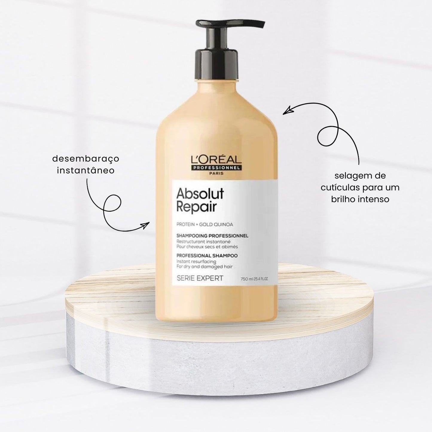 Kit Loreal Absolut Repair Gold Quinoa Shampoo 750 ml + Condicionador 750 ml + Máscara 500 g