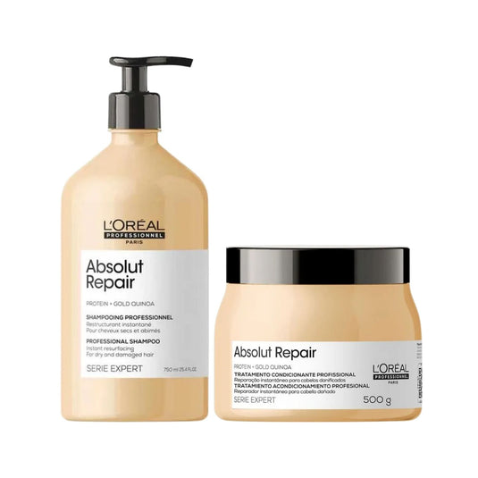 Kit Loreal Absolut Repair Gold Quinoa Shampoo 750 ml + Máscara 500 g