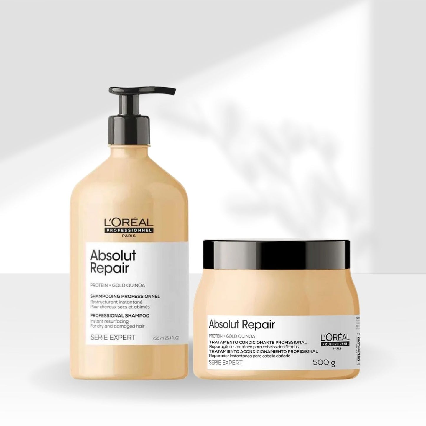 Kit Loreal Absolut Repair Gold Quinoa Shampoo 750 ml + Máscara 500 g