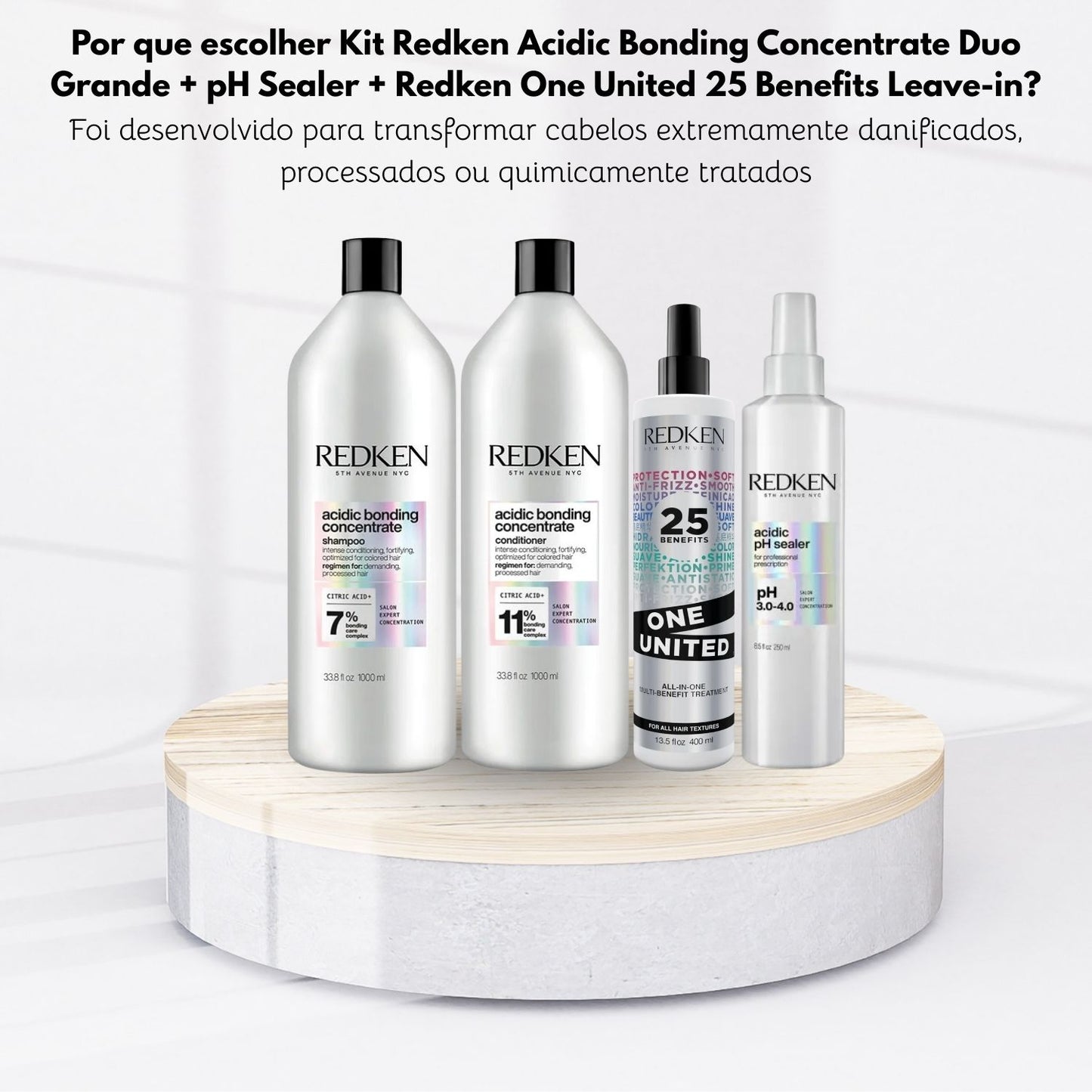 Kit Redken Acidic Bonding Concentrate Duo Grande + pH Sealer 250 ml + Redken One United 25 Benefits Leave-in 400 ml