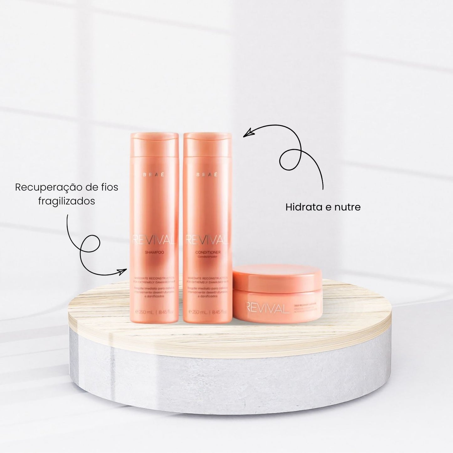 Kit Braé Revival Shampoo 250 ml + Condicionador 250 ml + Máscara 200 g