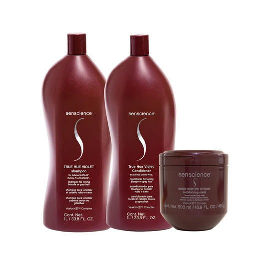 Kit Senscience True Hue Violet Shampoo + Condicionador 1 Litro + Inner Restore Intensif 500 ml