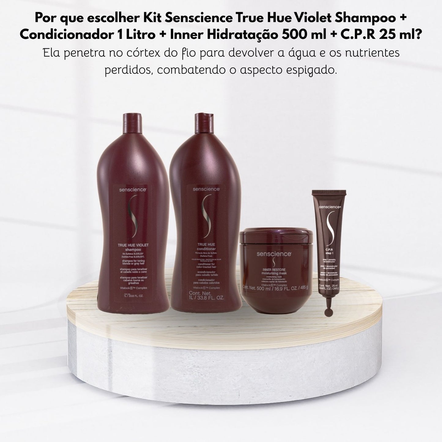 Kit Senscience True Hue Violet Shampoo + Condicionador 1 Litro + Inner Hidratação 500 ml + C.P.R 25 ml